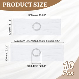 sourcing map 10Pcs Chair Sashes Chair Bow, 350x130mm Polyester Stretch Band with Buckle Slider for Banquet Party Wedding Party Events (White)