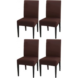 Chair Covers 4 Pieces Chair Covers Choose Color Elastic Stretch Washable Chair Cover Seat + Back Full Cover Removable Dining Chair Cover for Home Hotel Wedding Wedding Party etc (Coffee 4pcs)
