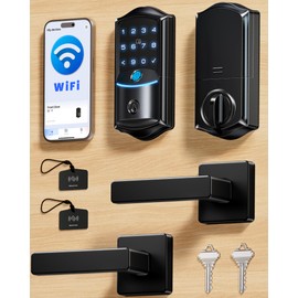 Veise VE027-L WiFi Smart Lock with Handles Set for Front Door, Matte Black