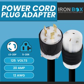 IronBox Electric NEMA L5-20P to 5-20R Power Cord Plug Adapter - 20A, 125V,12 AWG - UL Listed Heavy Duty Adapter Cable for Generator, Data Centers, Computers, Outdoor Events & More (Custom Built, 40ft)