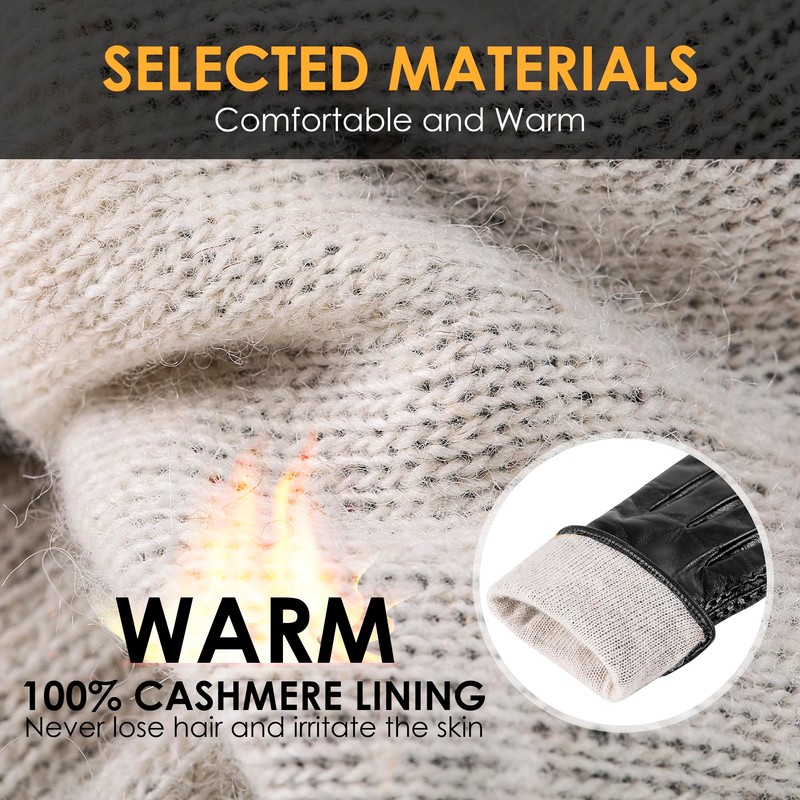 Genuine Sheepskin Leather Gloves for Women, Winter Warm Touchscreen Texting