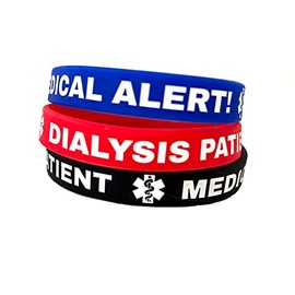 Dialysis Patient LARGE Adult Silicone Medical Alert Bracelets Lot of 3