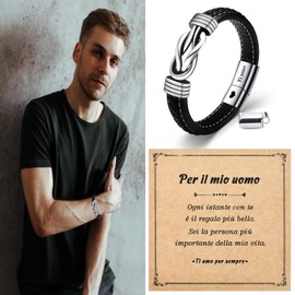 SUNSH Men's Braided Leather Bracelet for Boyfriend, Dad, Man, Son, Adjustable Birthday Gift, Christmas, Anniversary, Valentine's Day Gift, Bead