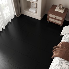 Wallderful 12"x24" Vinyl Flooring Roll Balck Peel and Stick Floor Tile Waterproof Laminate Flooring Planks Bathroom Floor Tile for Bedroom Kitchen Garage Basement Attic Porch RV Sticky Vinyl Sheet