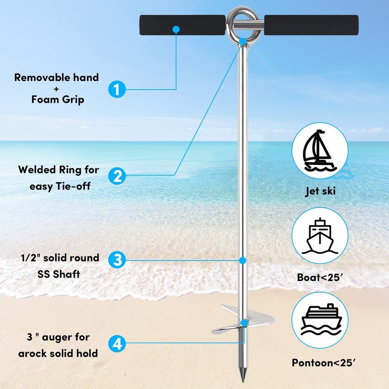 BALAVA 18" Sand Anchor,Shallow Water Sand Anchor with Ground Anchor