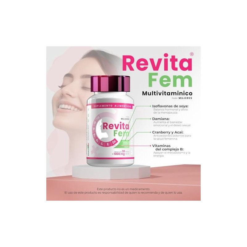 Revitafem Multivitamínico Mujeres 30caps 500mg Fórmula Natural Isoflavonas Damiana Vitaminas