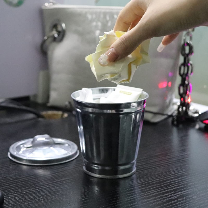 DOERDO Mini Desktop Wastebasket Galvanized Trash Can, for Kitchen Countertop,