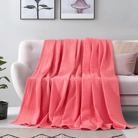 Elegant Comfort Premium 100% Cotton Waffle Blanket - Lightweight Breathable Waffle Weave Bed Blanket - Soft and Warm All Season Blanket for Couch, Sofa and Bed, King Size 90x108 Inches, Coral