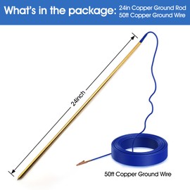 Copper Alloy Ground Rod,Portable Plug Grounding Rod Kit with 50ft Copper Wire & Alligator Clip for Electric Fences, Grounding Mats,Generator Antennas,Satellite Dishes (Copper Alloy Ground Rod)