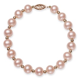 Belacqua 14k Rose Gold Natural Pink Cultured Freshwater Pearl Beaded Bracelet,7.5"