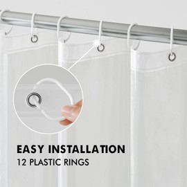 MIULEE Transparent Shower Curtain, H 200 x W 180 cm, Anti-Mould Plastic Shower Curtains, Waterproof and Washable Bottom with 3 Weight Magnets, Quick-Drying, Bathroom for Bathtub with 12 Rings