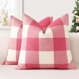 JOTOM Set of 2 Classic Plaids Cushion Covers 50x50 cm Farmhouse Buffalo Check Soft solid Decorative Throw Pillow Covers Home Decor Outdoor Cushion Case for Sofa Bedroom (Pink)