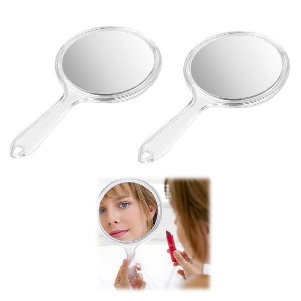 BVSRCP Pack of 2 Hand Mirrors with Handle, Portable Cosmetic Mirror, Round Pocket Mirror for Handheld, Handheld Mirror with Magnification for Handheld, Home and Travel, for Daily Use
