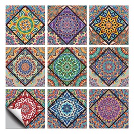 CHGCRAFT 36 Pcs 9 Style Tile Stickers Geometric Patterns Peel and Stick Wall Tile Stickers Mandala Patterns Waterproof Self Adhesive Stick on Tiles Decals for Kitchen Bathroom Wall Art Decor, 4×4 Inch