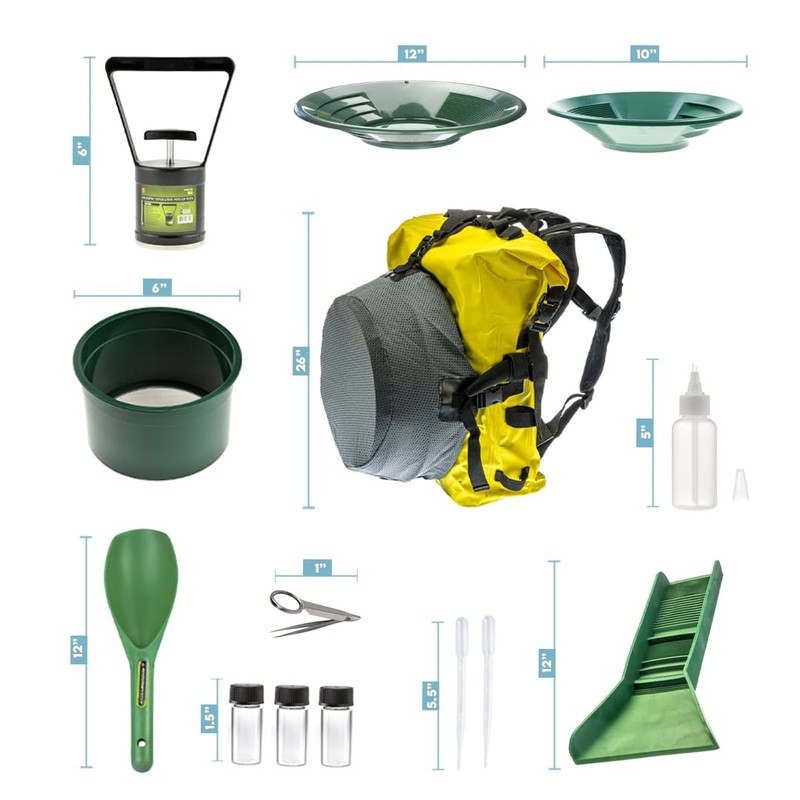 SE Gold Panning Kit Outdoor Lightweight Includes Backpack, Gold Pans,