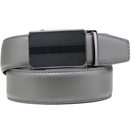 Founders & C Men's Ratchet Belt 1 3/8",Leather Dress Belt Adjustable with Click Sliding Buckle Trim to Exact Fit (Click Belt W Gray Leather, 40"-50" Waist Adjustable)
