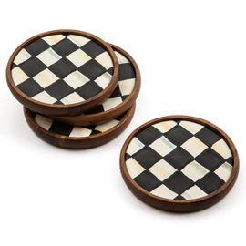 MacKenzie-Childs Courtly Check Round Enamel Coasters, Table Coasters for Drinks, Set of 4
