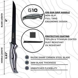 SORD Filet Knife for Fish - 8" Razor Sharp Fillet & Boning Knife - Saltwater and Freshwater Fishing - Includes Kydex Sheath - G10 Non Slip Grip | Full Tang Blade | Superior Corrosion Resistance
