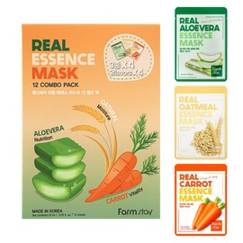 Farmstay Real Essence Mask Combo Pack ver4 Carrot Aloe Vera Oatmeal 1 box, 3 packs, 12 packs / 팜스테이 리얼 에센스 마스크 콤보팩 ver4 당근 알로에베라 오트밀 1box, 3개, 12개입