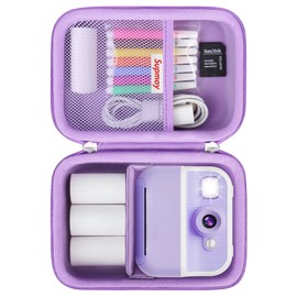 Supmay Camera Case Compatible with for Hangrui for Gofunly for HiMont for GREENKINDER Kids Camera Instant Print, Storage Holder Bag with Mesh Bag fits Color Pen, Cable, Roll Print Paper,SD Card,Purple