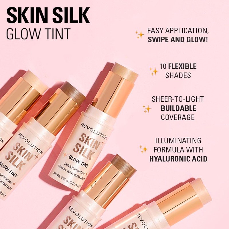 Revolution Skin Silk Glow Tint Sheer Foundation Stick, For Luminous