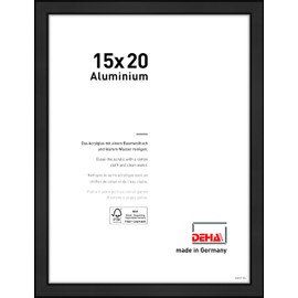 DEHA Design Boston Picture Frame, 15 x 20 cm, Aluminium Black Matt, Shatterproof Acrylic Glass, for Photos and Portraits, Portrait and Landscape Format, Sturdy Back Panel