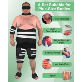Castor Oil Pack Wrap for Stomach Plus Size for Men, Reusable Castor Oil Packs Wraps for Feet Knees Legs Neck Eyes, Flannel Cotton, Machine Washable (11PCS, Black)