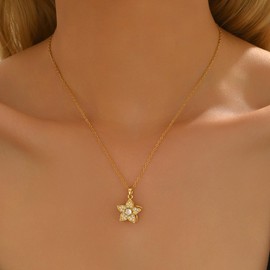 Gweqou Spinning Necklace for Women 18K Gold Plated Dainty CZ Fidget Pendant Necklaces Star Moon Snowflake Daisy Flower Element Necklace Jewelry