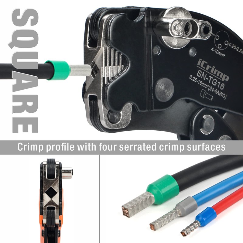 iCrimp Square Ratchet Crimper for End Sleeves and Ferrules AWG