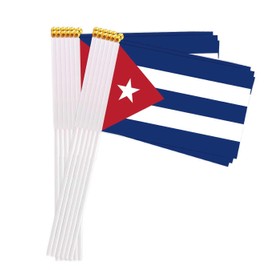 25 Packs Small Cuba Flags on Handheld Stick，Miniature Cuban Flag for Outside,4x6 Inch Mini Hand Held Banner with Golden Topper,Patriotic Decorations