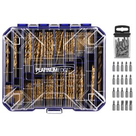 276pc Titanium Twist Drill Bit Set with S2 Bits 135° Tip High Speed Steel, Size from 1/16" up to 1/2", Ideal in Wood Cast Iron Aluminum Alloy Plastic Fiberglass, Clear Lid Case