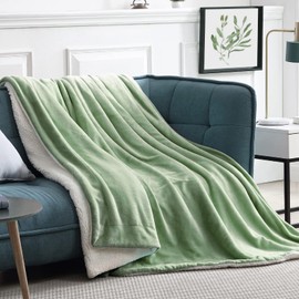 Walensee Sherpa Fleece Blanket (Throw Size 50”x60” Sage Green) Plush Throw Fuzzy Super Soft Reversible Microfiber Flannel Blankets for Couch, Bed, Sofa Ultra Luxurious Warm and Cozy for All Seasons