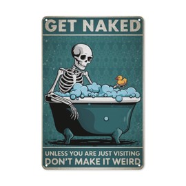 Edgy Bathroom Tin Sign 8X12IN Punk Rock Metal Wall Art for Alternative Toilet, Studio Apartment & Goth Home Decor with Skull Graphics