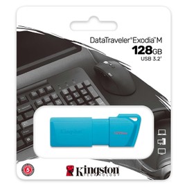 Kingston USB DataTraveler Exodia M, Capacidad: 128GB, USB-A 3.2 Gen 1, Color: Azul Neon, SKU: KC-U2L128-7LB