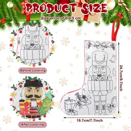 Zhanmai 12 Pcs Color Your Own Christmas Stockings with 24 Pcs Pens DIY Christmas Stocking Crafts Kit Xmas Stockings Gift for Kids Adults Family Holiday Party Decoration(Nutcracker)