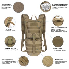 Unigear Tactical Hydration Packs Backpack 1050D with 2.5L Water Bladder, Thermal Insulation Pack Keeps Liquid Cool up to 4 Hours for Hiking, Cycling, Hunting and Climbing (Tan)
