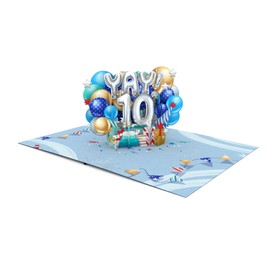 Liif 10th birthday card | 3D Pop Up Birtday Card For 10 Yeas Old Boy, Son, Grandson, Nephew | Fun, Celetration, Age Ten | With Message Note & Envelop | Size 7 x 5 Inch