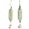 Etched Bronze with Blue, Green and Lavender Bead Earrings. Jewelry