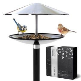 HYBIRD Bird Feeder and BirdBath Combo with Stand - Quality Stainless Steel Metal Bird Feeder with Aluminum Pole is Squirrel Resistant, Attracts Cardinals, Chickadees, Wild Birds