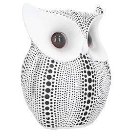 Owl Statue Ornament Owl Figurines Decor Polka Dot Owl Nordic Style Small Resin Artificial Owl Non Slip Animal Sculpture Ornament for Home Office Tabletop(White)