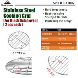 CAMPINGMOON 2pcs Round round cooling rack 304 Stainless Steel Cooking Grid Grill (φ4.9 inches, W13-2P)