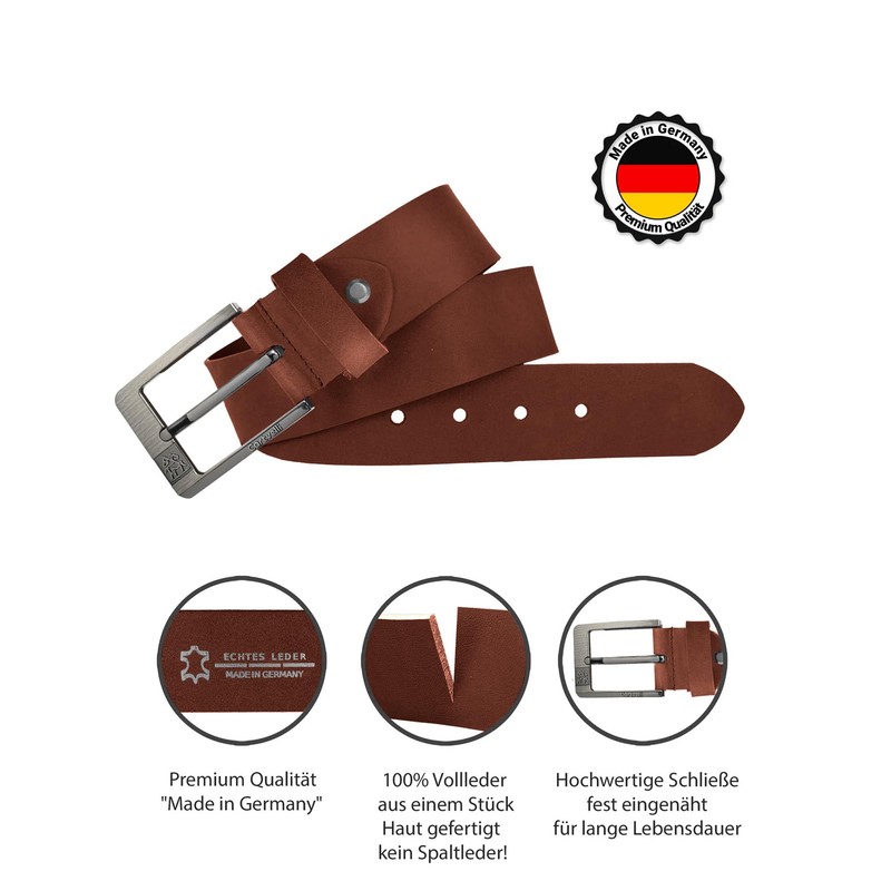 Cartvelli Premium Leather Belt Men's Brown Cognac Made in Germany