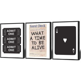 Trendy Wall Art Prints Set Of 3,Black White Neutral Guest Check Canvas Painting What A Time To Be Alive Pringt For Home Bedroom Dorm Bar Cart Wall Decor 12x16in Unframed
