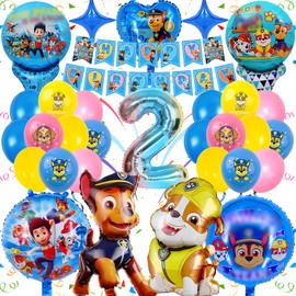Dog Heroes Patrol Birthday Decoration for 2 Years - 31 Pieces 3D Cartoon Foil Balloons, Latex Balloons, Banner, Environmentally Friendly, Non-fading, Party Supplies for Children's Birthday, Easy to