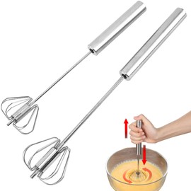 Nnicorns Pack of 2 Whisks, 10 + 12 in Semi-Automatic, Efficient and Labour-Saving, Stainless Steel Whisk for Stirring, Spiral Whisk, Suitable for Kitchens