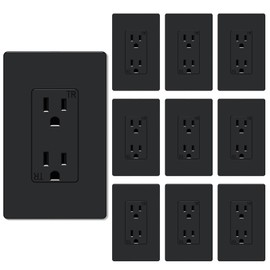 WEBANG Decorator Receptacle Outlet, Screwless Wall Plate Included, 15-Amp 125V Tamper Resistant Wall Outlet, 2-Pole, 3-Wire Self-grounding, ETL Listed, 10 Pack, Glossy Black