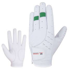 Foriox International All Weather Golf Gloves for Men Right & Left handed for Golfer Comfortable Fits Great & Non-Slip Leather Flexible Golfing (White & Green, XL, Left)