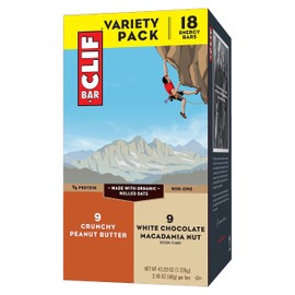 Clif Bar Crunchy Peanut Butter and White Chocolate Macadamia Nut Bar, Variety Pack, 43.2 oz, 18/Box (CCC31579)