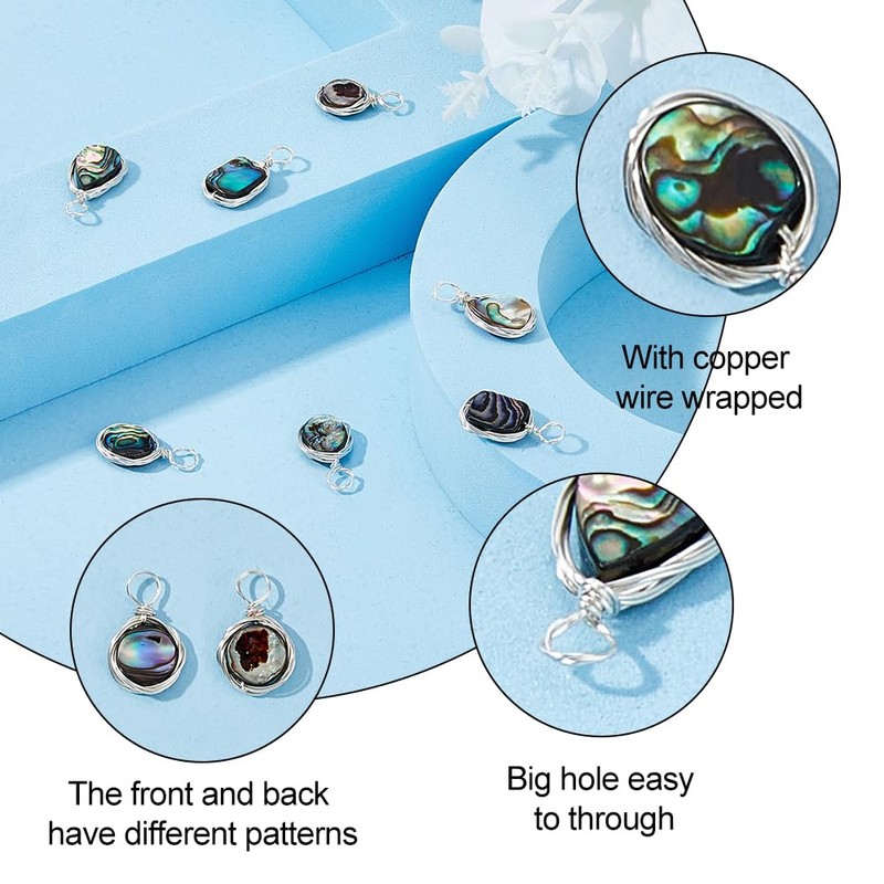 Hobbspring Pack of 8 Abalone Shell Charms, 4 Styles, Paua