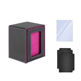 MTG Deck Box for Commander Display,Leather Deck Game Card Box Magnetic Card Game Box Case,Card Deck Box Fits 100 Double Sleeved Cards with 2 Dividers,1 Toploader (Black+Purple)